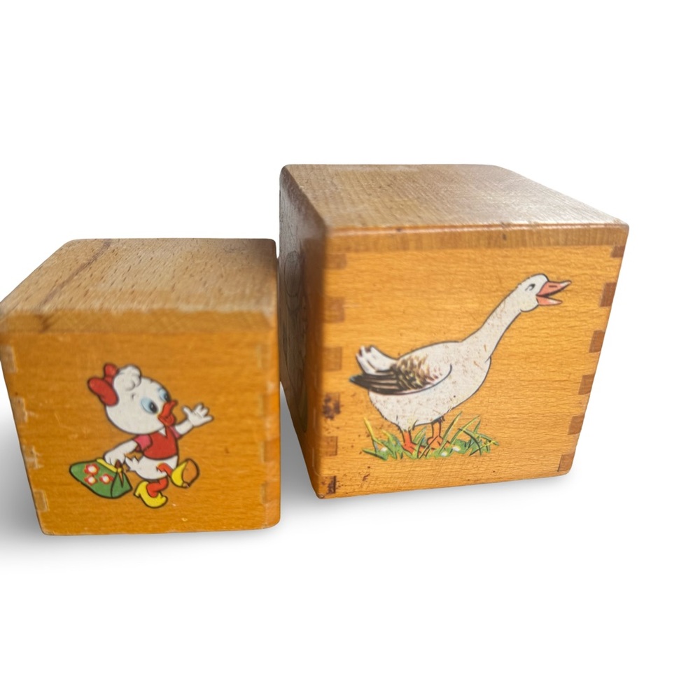 Vintage Wooden Blocks with Animal Illustrations